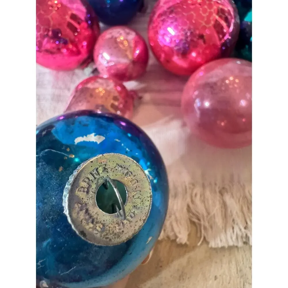 Vintage Shiny Brite Ornaments Lot of 30 Pink, Green & Blue Christmas Decor MCM